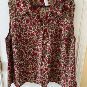 🌹 Judith Hart Floral Sleeveless Button Front Blouse 22W 🌹